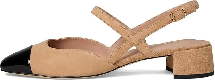 Cole Haan Pella Block Heel Slings High Women's Heels Tuscan Sand Suede/Black Pat Leather : 5.5 B - Medium - Image 6