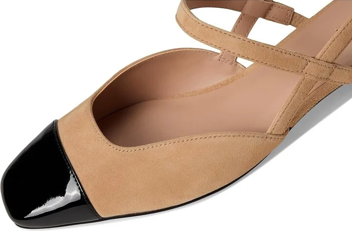 Cole Haan Pella Block Heel Slings High Women's Heels Tuscan Sand Suede/Black Pat Leather : 5.5 B - Medium - Image 7