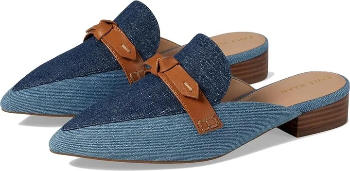 Cole Haan Piper Bow Mule Women's Flat Shoes Light Denim/Dark Denim/Pecan Leather : 7 B - Medium