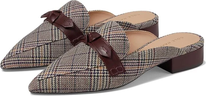 Cole Haan Piper Bow Mule Women's Flat Shoes Plaid Textle : 10 B - Medium, Leather