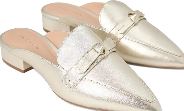 Cole Haan Piper Bow Mule Women's Flat Shoes Soft Gold Leather : 6 B - Medium - Image 7