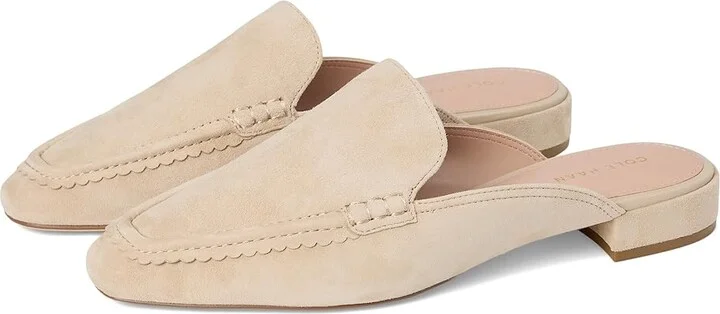 Cole Haan Pollina Scalloped Mule Loafers Women's Shoes Light Sesame Suede : 5.5 B - Medium, Leather