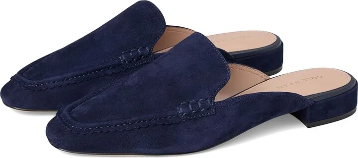 Cole Haan Pollina Scalloped Mule Loafers Women's Shoes Midnight Moon Suede : 5 B - Medium, Leather