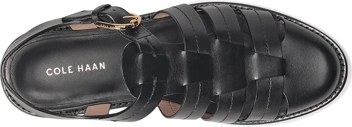 Cole Haan Tatiana Fisherman Sandals Women's Wedge Shoes Black Leather : 9.5 B - Medium - Image 2