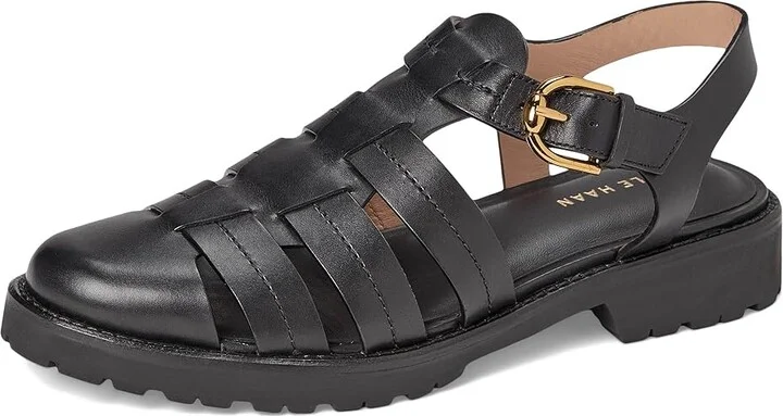 Cole Haan Tatiana Fisherman Sandals Women's Wedge Shoes Black Leather : 9.5 B - Medium - Image 5