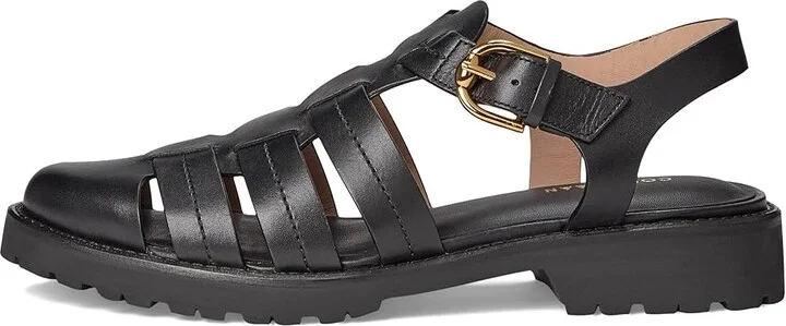 Cole Haan Tatiana Fisherman Sandals Women's Wedge Shoes Black Leather : 9.5 B - Medium - Image 6