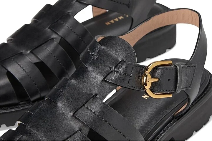 Cole Haan Tatiana Fisherman Sandals Women's Wedge Shoes Black Leather : 9.5 B - Medium - Image 7