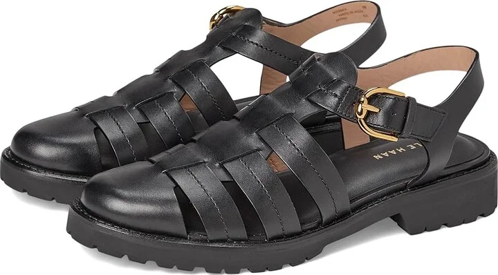 Cole Haan Tatiana Fisherman Sandals Women's Wedge Shoes Black Leather : 9.5 B - Medium