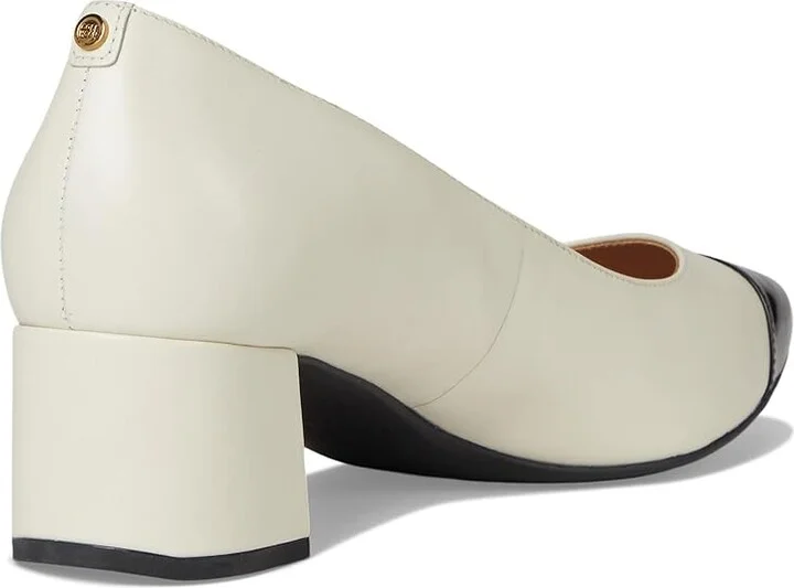 Cole Haan The Go-To Block Heel Pump 45MM Women's Shoes Ivory Leather/Black Pat Leather : 7.5 B - Medium - Image 4