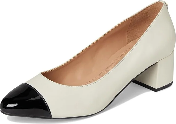 Cole Haan The Go-To Block Heel Pump 45MM Women's Shoes Ivory Leather/Black Pat Leather : 7.5 B - Medium - Image 5
