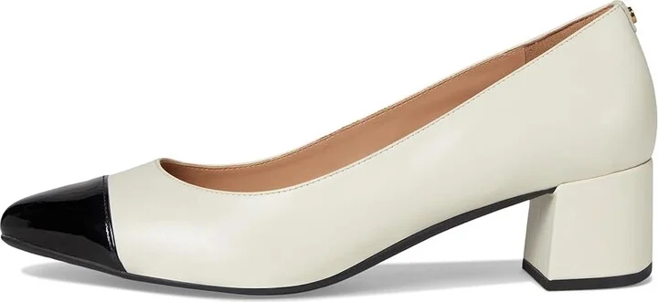 Cole Haan The Go-To Block Heel Pump 45MM Women's Shoes Ivory Leather/Black Pat Leather : 7.5 B - Medium - Image 6