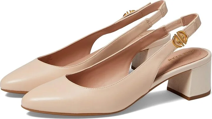 Cole Haan The Go-To Slingback Pump 45 mm Women's Shoes Bleached Tan Leather : 10 B - Medium, Textile