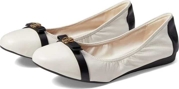 Cole Haan Tova Bow Ballet Women's Shoes Ivory/Black Leather : 5.5 B - Medium