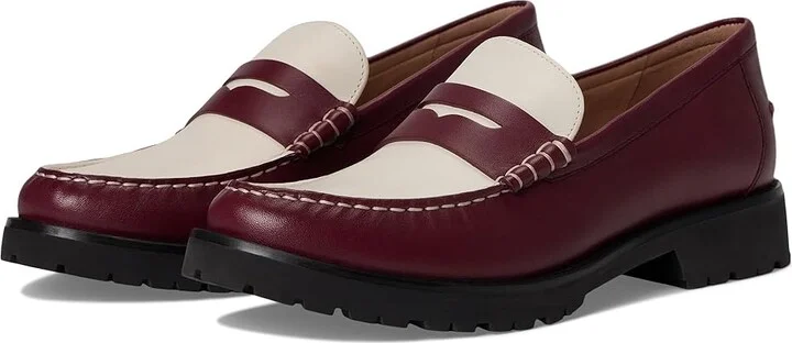 Cole Haan Treena Lug Loafers Women's Shoes Black Garnet Box Leather/Ivory Box : 10 B - Medium
