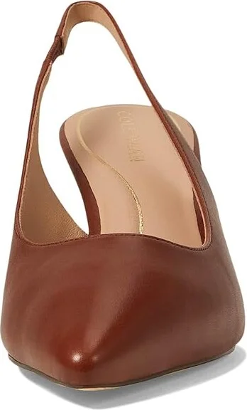 Cole Haan Vandam Sling Back Pump 65 mm Women's Shoes Dark Cuoio Leather : 7.5 B - Medium, Rubber/Leather - Image 2
