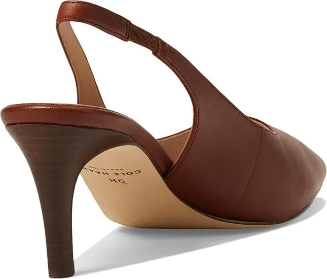 Cole Haan Vandam Sling Back Pump 65 mm Women's Shoes Dark Cuoio Leather : 7.5 B - Medium, Rubber/Leather - Image 4