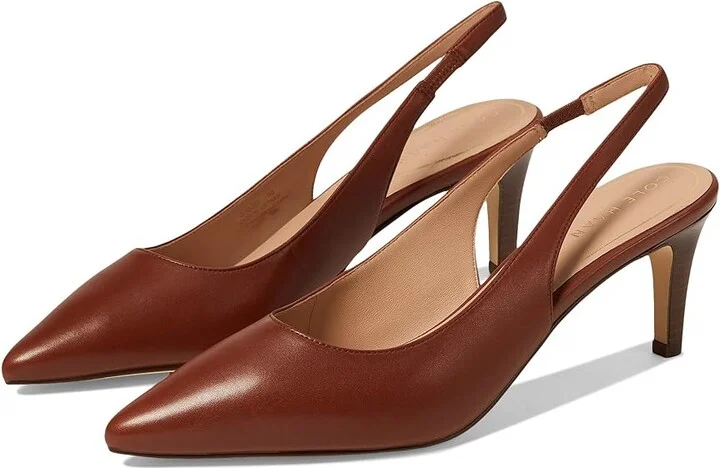 Cole Haan Vandam Sling Back Pump 65 mm Women's Shoes Dark Cuoio Leather : 7.5 B - Medium, Rubber/Leather