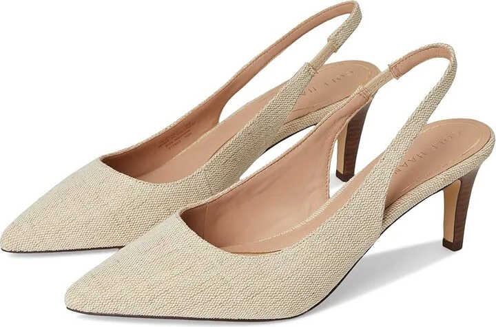 Cole Haan Vandam Sling Back Pump 65 mm Women's Shoes Natural Canvas : 7.5 B - Medium, Rubber/Leather