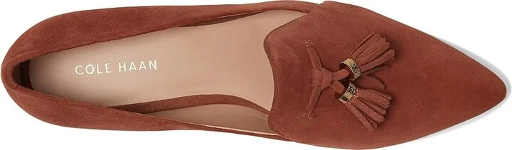 Cole Haan Vanya Tassel Flat Women's Flat Shoes Dark Cuoio Suede : 6 B - Medium, Leather/Rubber - Image 2
