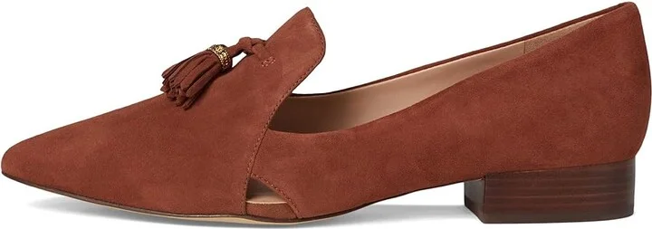 Cole Haan Vanya Tassel Flat Women's Flat Shoes Dark Cuoio Suede : 6 B - Medium, Leather/Rubber - Image 6