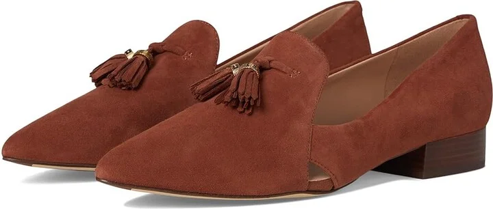 Cole Haan Vanya Tassel Flat Women's Flat Shoes Dark Cuoio Suede : 6 B - Medium, Leather/Rubber