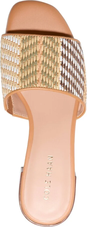 Cole Haan Women's Calli Single-Band Block-Heel Dress Sandals - Striped Raffia, Biscuit Leather - Image 4