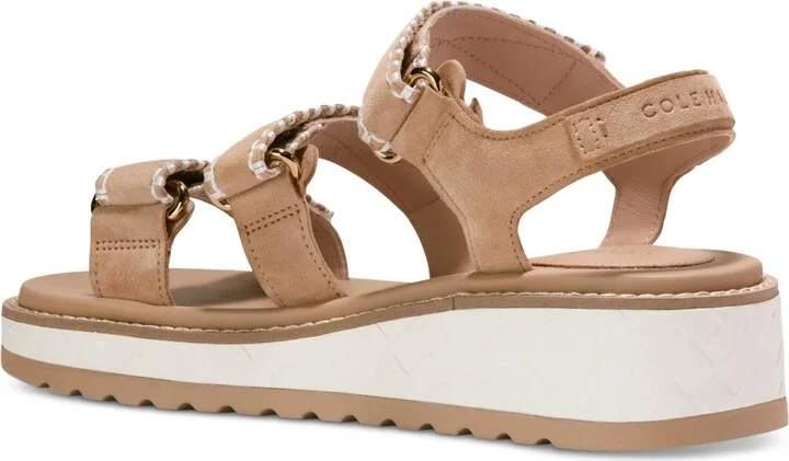 Cole Haan Women's Grandpro Daylin Triple Strap Wedge Sandals - Tuscan Sand Suede, Ivory - Image 3