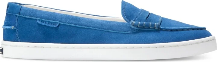 Cole Haan Women's Nantucket Penny Loafer Flats - Dutch Blue Suede, White - Image 2