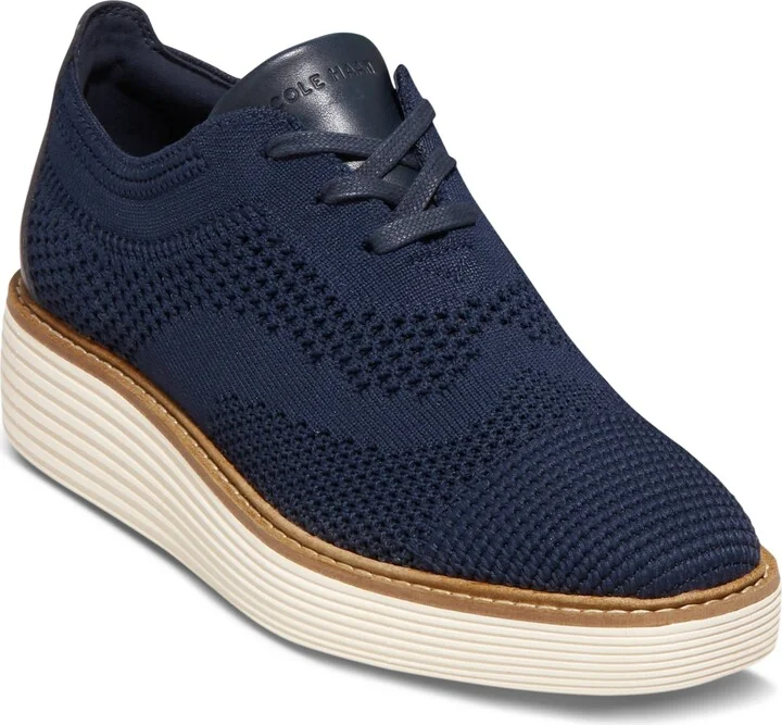 Cole Haan Women's OriginalGrand Stitchlite Platform Oxfords - Navy Blazer Knit, Ivory