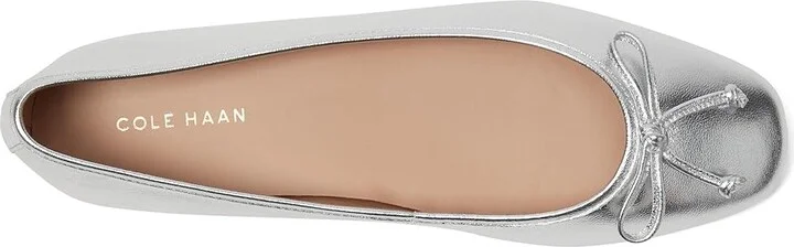 Cole Haan Yara Soft Ballet Women's Flat Shoes Silver Leather/Silver Studs : 7.5 B - Medium - Image 2
