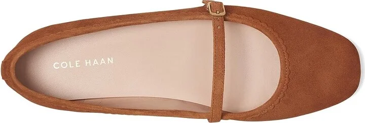 Cole Haan Yelena Scalloped Maryjane Ballet Flats Women's Shoes Tobacco Suede : 10.5 B - Medium, Leather - Image 2