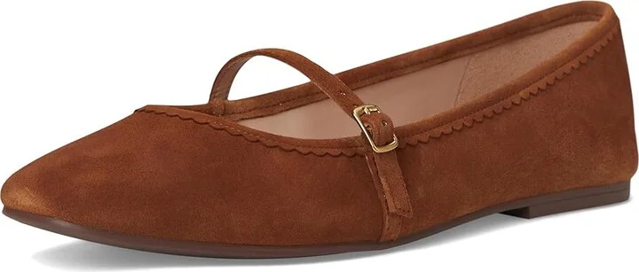 Cole Haan Yelena Scalloped Maryjane Ballet Flats Women's Shoes Tobacco Suede : 10.5 B - Medium, Leather - Image 5