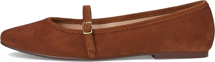 Cole Haan Yelena Scalloped Maryjane Ballet Flats Women's Shoes Tobacco Suede : 10.5 B - Medium, Leather - Image 6