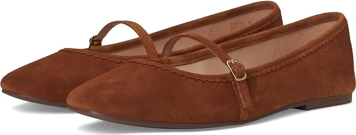 Cole Haan Yelena Scalloped Maryjane Ballet Flats Women's Shoes Tobacco Suede : 10.5 B - Medium, Leather