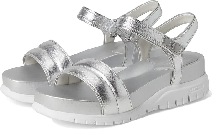 Cole Haan Zerogrand Ankle Strap Sandals Women's Sandals Silver Metallic/White : 8 B - Medium, Synthetic