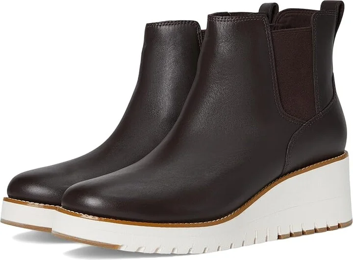 Cole Haan Zerogrand City Wedge Boot Women's Boots Dark Chocla/Ivory Waterproof : 7 B - Medium, Leather