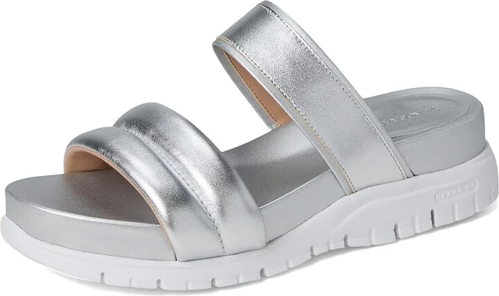 Cole Haan Zerogrand Double Band Sandals Women's Wedge Shoes Silver : 8.5 B - Medium, Leather - Image 5