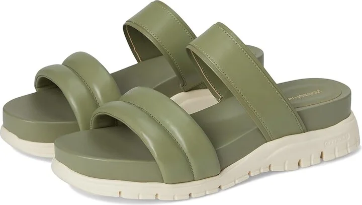 Cole Haan Zerogrand Double Band Slide Sandals Women's Flat Shoes Oil Green/Ivory : 10 B - Medium, Leather/Rubber