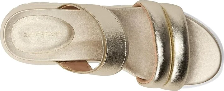Cole Haan Zerogrand Double Band Slide Sandals Women's Flat Shoes Soft Gold Talca/Ivory : 7 B - Medium, Leather/Rubber - Image 2