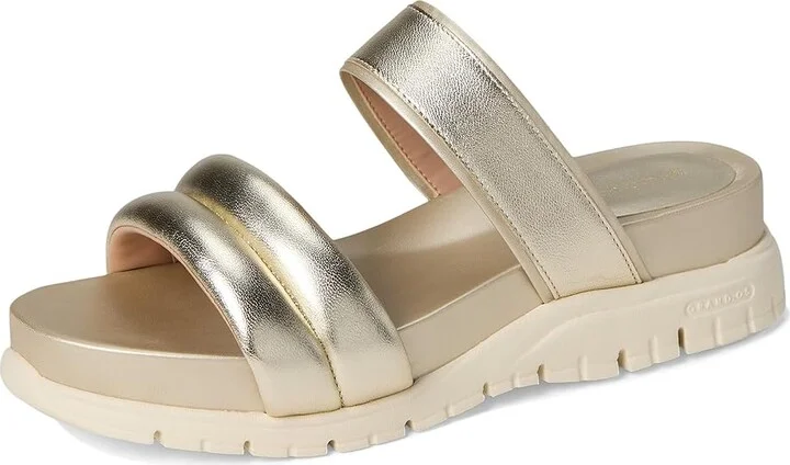 Cole Haan Zerogrand Double Band Slide Sandals Women's Flat Shoes Soft Gold Talca/Ivory : 7 B - Medium, Leather/Rubber - Image 5