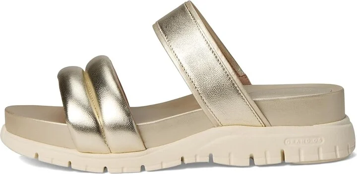 Cole Haan Zerogrand Double Band Slide Sandals Women's Flat Shoes Soft Gold Talca/Ivory : 7 B - Medium, Leather/Rubber - Image 6