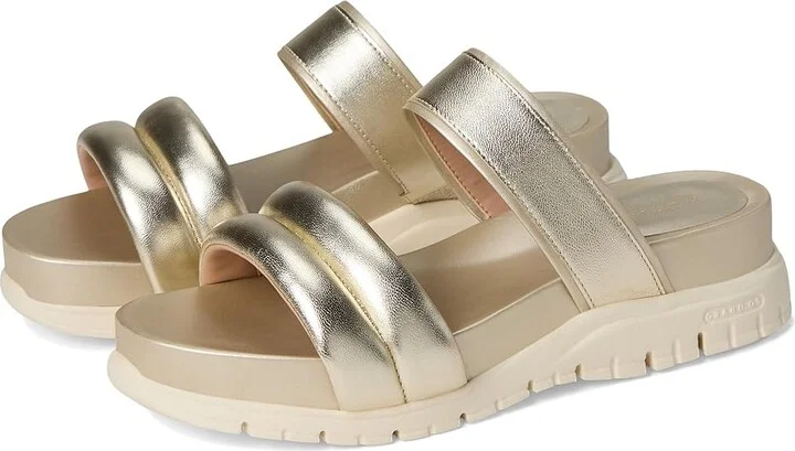Cole Haan Zerogrand Double Band Slide Sandals Women's Flat Shoes Soft Gold Talca/Ivory : 7 B - Medium, Leather/Rubber