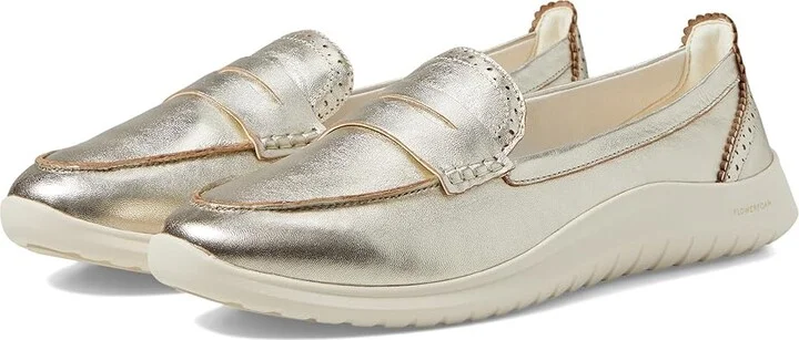 Cole Haan Zerogrand Meritt Leather Loafers Women's Flat Shoes Soft Gold Talca/Ivory : 5 C - Wide