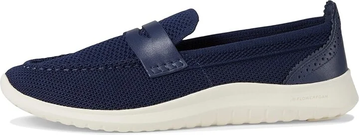 Cole Haan Zerogrand Meritt Stitchlite Loafers Women's Flat Shoes Marine Blue Knit/Ivory : 5.5 B - Medium, Leather - Image 6