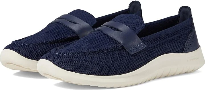 Cole Haan Zerogrand Meritt Stitchlite Loafers Women's Flat Shoes Marine Blue Knit/Ivory : 5.5 B - Medium, Leather