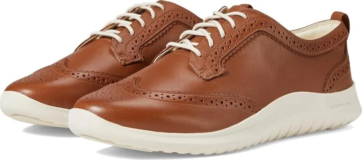 Cole Haan Zerogrand Meritt Wing Tip Oxford Women's Flat Shoes British Tan/Ivory : 5 C - Wide, Synthetic
