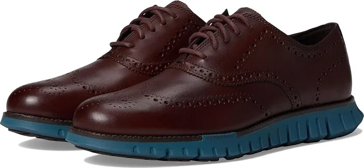 Cole Haan Zerogrand Remastered Wingtip Oxfords Men's Lace Up Wing Tip Shoes Hickory/Dark Chocolate/Indian Teal : 8.5 W - Wide, Leather