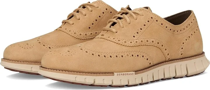 Cole Haan Zerogrand Remastered Wingtip Oxfords Men's Lace Up Wing Tip Shoes Orzo Nubuck/Dark Cuoio/Light Sesame : 9.5 D - Medium, Leather