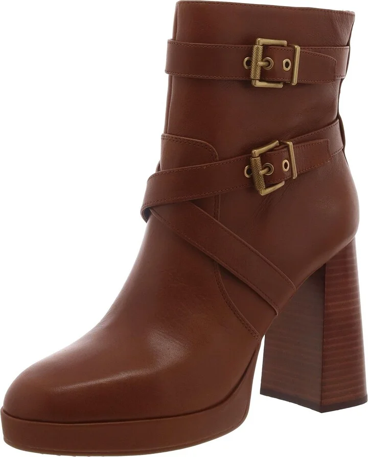 Coliana Womens Leather Stacked Heel Booties