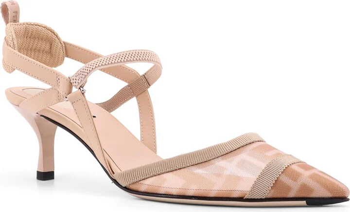 Colibrì Leather And Mesh Slingback With Ff Motif - Image 2